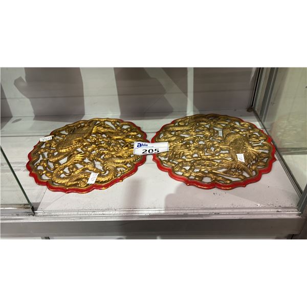 PAIR OF METAL DRAGON MOTIF ART PIECES
