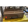 Image 2 : YELLOW METAL STORAGE CABINET APPROX 17.5"W X 12" D X 34.5" H & SMALL BROWN LOCKBOX