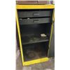 Image 4 : YELLOW METAL STORAGE CABINET APPROX 17.5"W X 12" D X 34.5" H & SMALL BROWN LOCKBOX