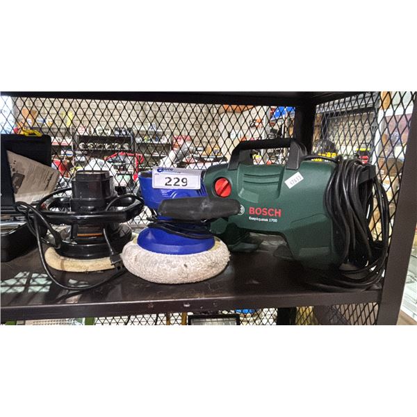 2 ELECTRIC RANDOM ORBITAL POLISHERS & BOSCH EASY AQUATAK 1700 ELECTRIC PRESSURE WASHER