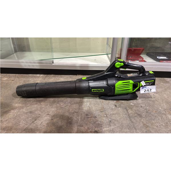 GREENWORKS PRO BATTERY OPERATED BLOWER *NO BATTERY OR CHARGER, UNKNOWN WORKING CONDITION*
