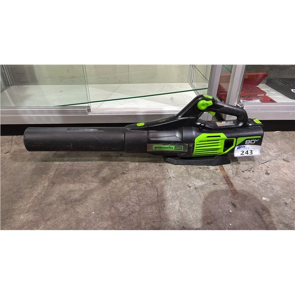 GREENWORKS PRO BATTERY OPERATED BLOWER *NO BATTERY OR CHARGER, UNKNOWN WORKING CONDITION*