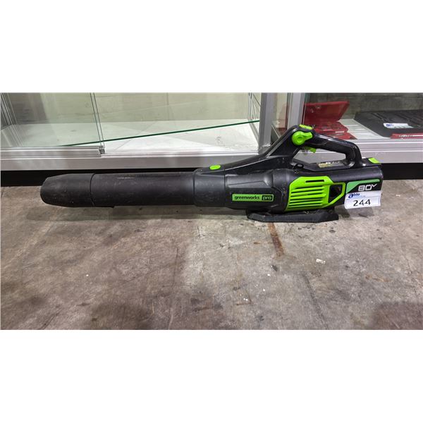 GREENWORKS PRO BATTERY OPERATED BLOWER *NO BATTERY OR CHARGER, UNKNOWN WORKING CONDITION*