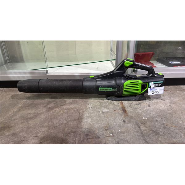 GREENWORKS PRO BATTERY OPERATED BLOWER *NO BATTERY OR CHARGER, UNKNOWN WORKING CONDITION*