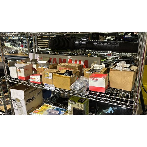 SHELF OF ASSORTED YAMAHA GAUGES, DIGITAL GAUGES & PARTS