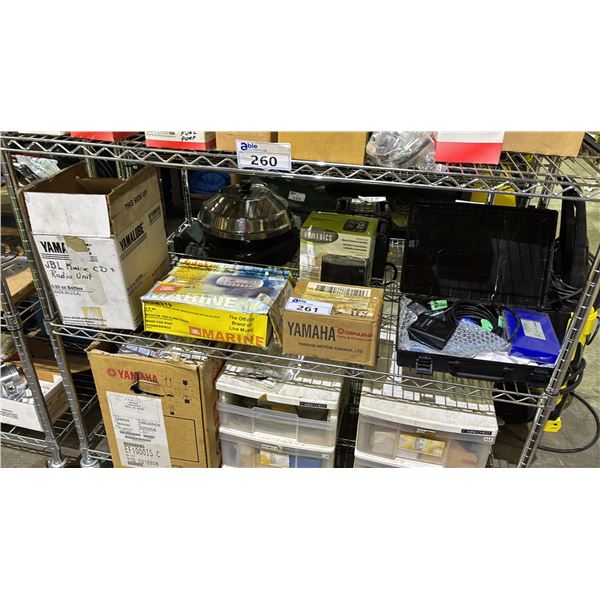 SHELF OF MARINE AM/FM RECEIVERS, HOMEDICS BLOOD PRESSURE MONITOR & YAMAHA YDS INTERFACE ADAPTER