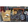 Image 4 : SHELF OF ASSORTED MOTORCYCLE SPEEDOMETERS, MASTER CYLINDERS & PARTS