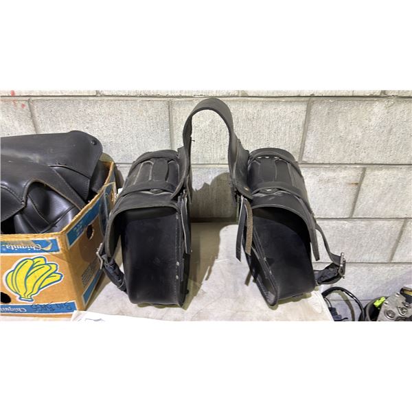 SET OF BLACK LEATHER MOTORCYCLE SADDLEBAGS