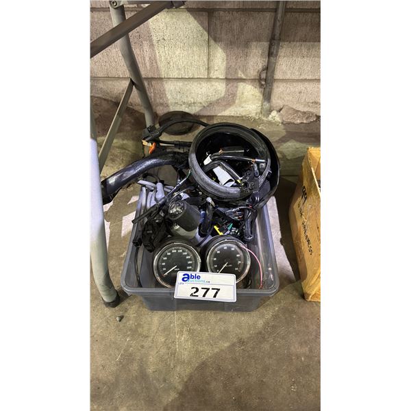 BIN OF SPEEDOMETERS, IGNITION & WIRING COMPONENTS