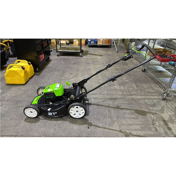 GREENWORKS PRO 21" CORDLESS BATTERY POWERED LAWN MOWER *NO BATTERY, NO CHARGER* *UNKNOWN WORKING