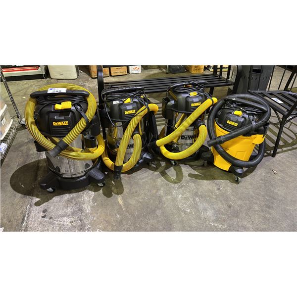 4 ASSORTED DEWALT SHOP VACS WITH HOSES *UNKNOWN WORKING CONDITION, MAY BE MISSING PARTS & PIECES*