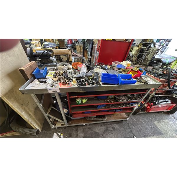 METAL SHOP CART WITH ASSORTED HARDWARE & PARTS