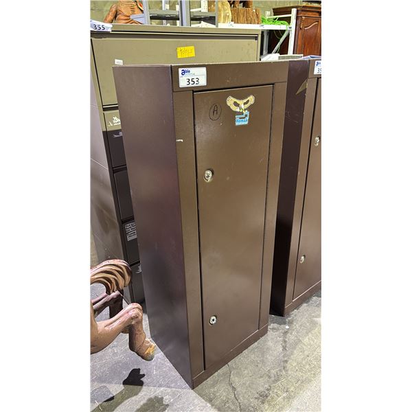 BROWN GUN SAFE/CABINET *LOCKS NEED REPLACEMENT* APPROX 21"W X 16"D X 55"H