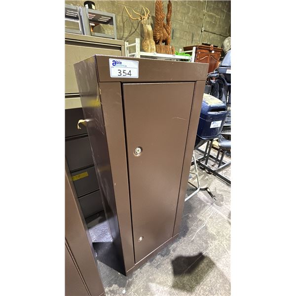 BROWN GUN SAFE/CABINET *LOCKS NEED REPLACEMENT* APPROX 21"W X 16"D X 55"H