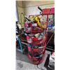 Image 1 : RED 8 SECTION WIRE STORAGE SHELF WITH ASSORTED ITEMS