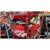 Image 4 : RED 8 SECTION WIRE STORAGE SHELF WITH ASSORTED ITEMS
