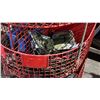 Image 5 : RED 8 SECTION WIRE STORAGE SHELF WITH ASSORTED ITEMS