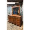 Image 1 : RUSTIC BROWN WOOD DRESSER WITH MIRROR APPROX 66"W