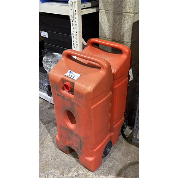 PAIR OF DURAMAX 53L MOBILE FUEL STORAGE CONTAINERS *ONE MISSING CAP*