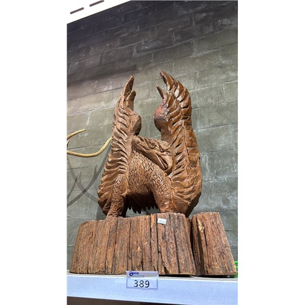 LARGE CARVED WOOD EAGLE STATUE
