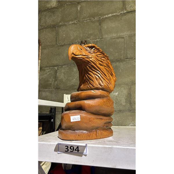 CARVED WOOD EAGLE HEAD STATUE