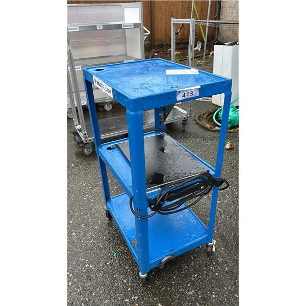 BLUE METAL 3 TIER MOBILE WORK STATION CART