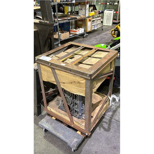 YAMAHA F100 OUTBOARD MOTOR ENGINE BLOCK IN METAL CRATE