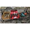 Image 1 : SHELF OF ASSORTED TOOLS INCLUDING; MAKITA CORDLESS DRILLS WITH BATTERIES (NO CHARGER), CRAFTSMAN