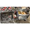 Image 1 : SHELF OF ASSORTED TOOLS INCLUDING; MOTORCYCLE PARTS, HEAVY-DUTY PRESS & MORE