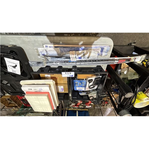 ASSORTED NEW AUTOMOTIVE PARTS INCLUDING; LAUNCH MILLENIUM 30 OBDII & CAN SCANNER, WHEEL LOCK NUTS,