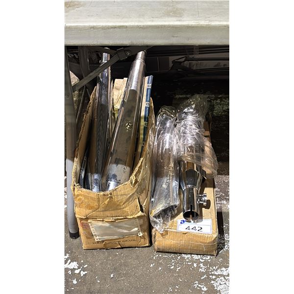 2 BOXES OF ASSORTED MOTORCYCLE EXHAUST PARTS