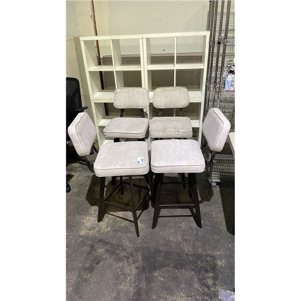 (4) FABRIC SWIVEL BAR STOOLS (CLEANING REQUIRED)