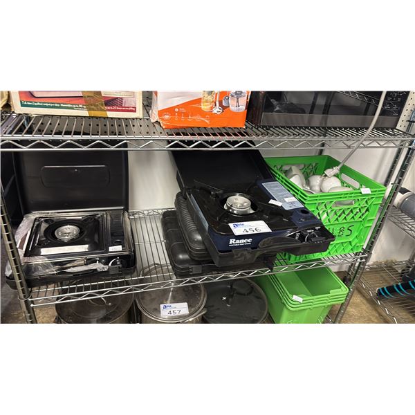 SHELF OF ASSORTED CAMPING STOVES & LIGHT BULBS
