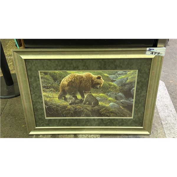 FRAMED PRINT BY ROBERT BATEMAN TITLED "GRIZZLE & CUBS" 33.5" X 24"