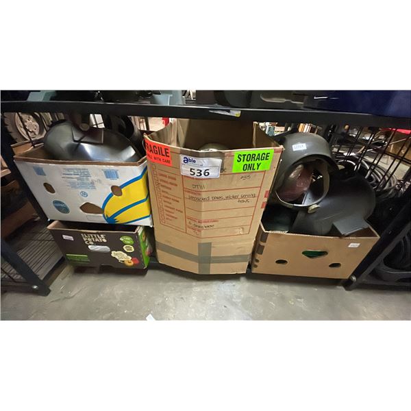 SHELF OF ASSORTED WELDING HELMETS & MORE