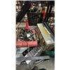 Image 4 : SHELF OF ASSORTED TOOLS INCLUDING; RIDGID CORDLESS DRILL WITH BATTERIES, CHARGER & CASE, ANGLE