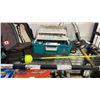 Image 6 : SHELF OF ASSORTED FISHING GEAR INCLUDING; REELS, ROD, NET, TACKLE BOX WITH CONTENTS & MORE