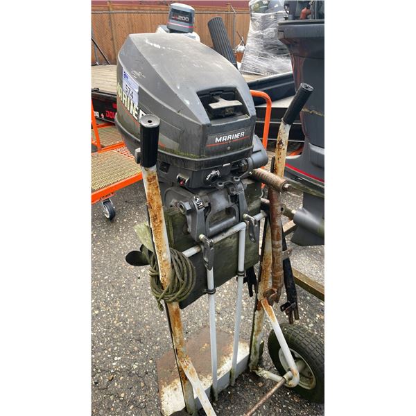 MARINER EIGHT 8 HP OUTBOARD MOTOR ON 2 WHEEL DOLLY *UNKNOWN RUNNING CONDITION*