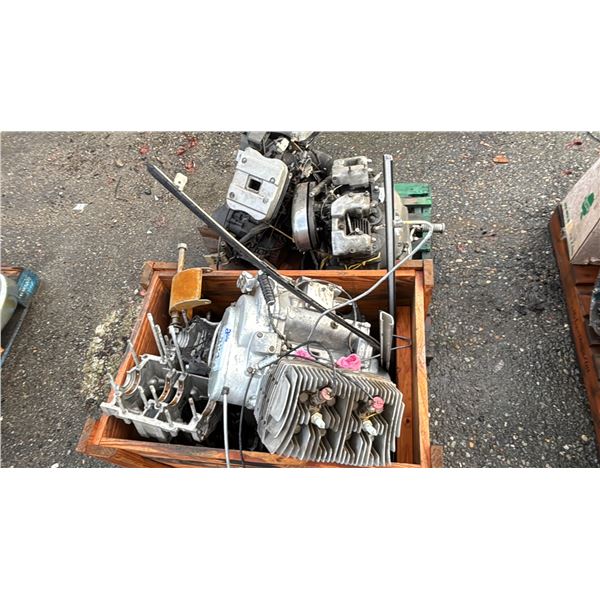 PALLET & CRATE OF ASSORTED OUTBOARD MOTOR PARTS *UNKNOWN RUNNING CONDITION*