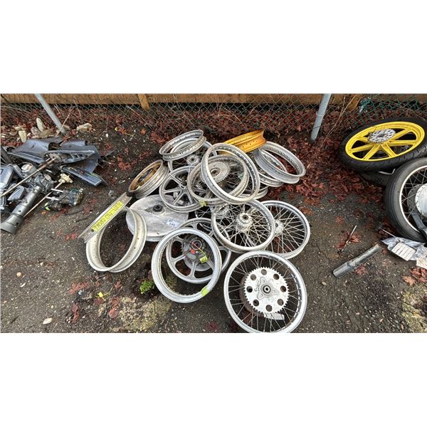 PILE OF ASSORTED MOTORCYCLE RIMS
