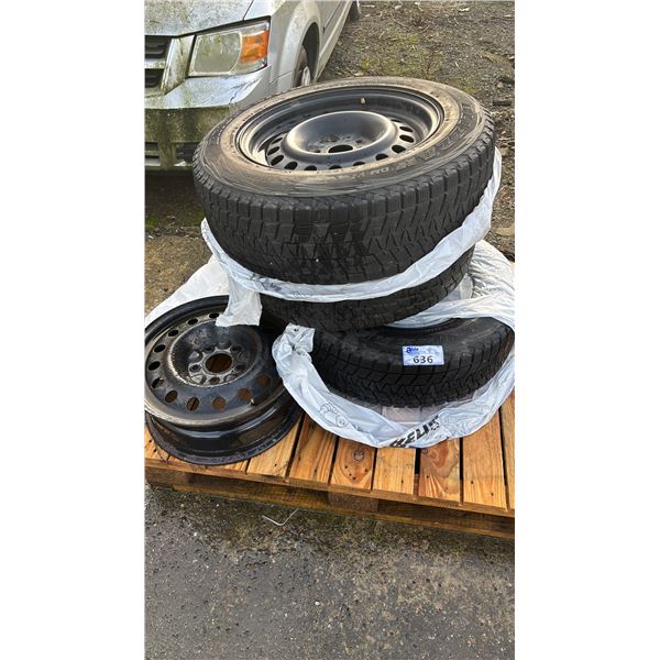 SET OF (3) BRIDGESTONE BLIZZAK DM-V1 225/65R17  102R TIRES MOUNTED ON 5 BOLT METAL RIMS