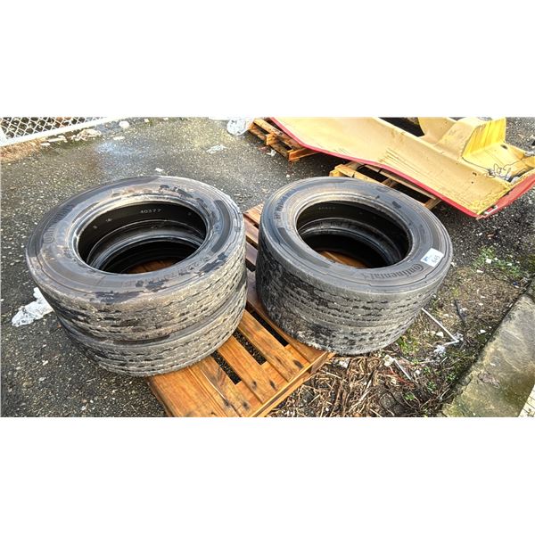 SET OF (4) CONTINENTAL CONTI HYBRID HS3 225/70R19.5 TIRES