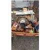 Image 1 : PALLET OF ASSORTED ITEMS INCLUDING; MOTORCYCLE PARTS, FISHING ROD, SHOVEL, PATIO CHAIRS & MORE