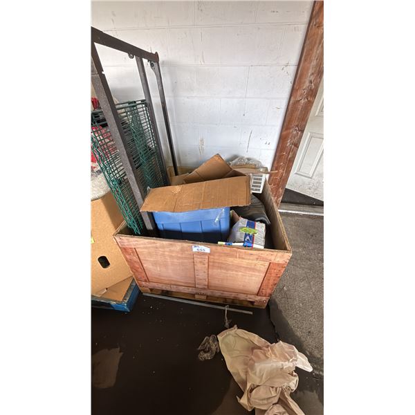 PALLET OF ASSORTED ITEMS INCLUDING; MOTORCYCLE PARTS, RACKING PARTS & MORE