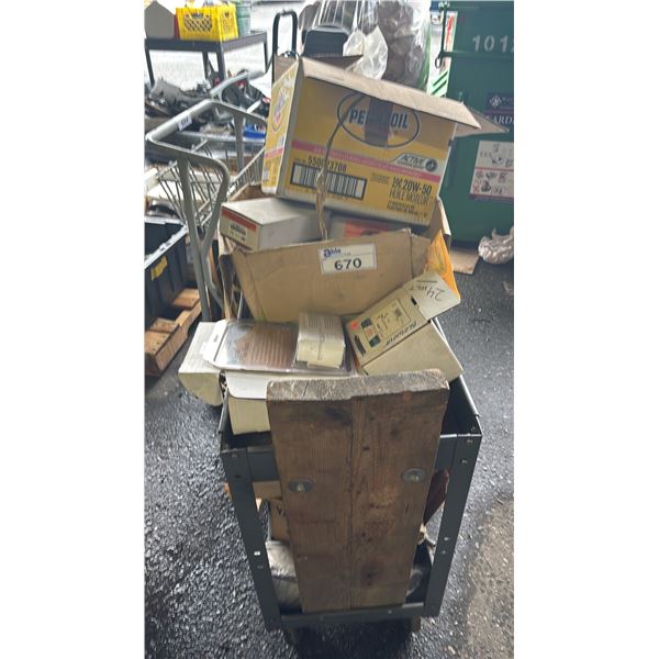 2-TIER ROLLING CART WITH ASSORTED MOTORCYCLE PARTS CONTENTS