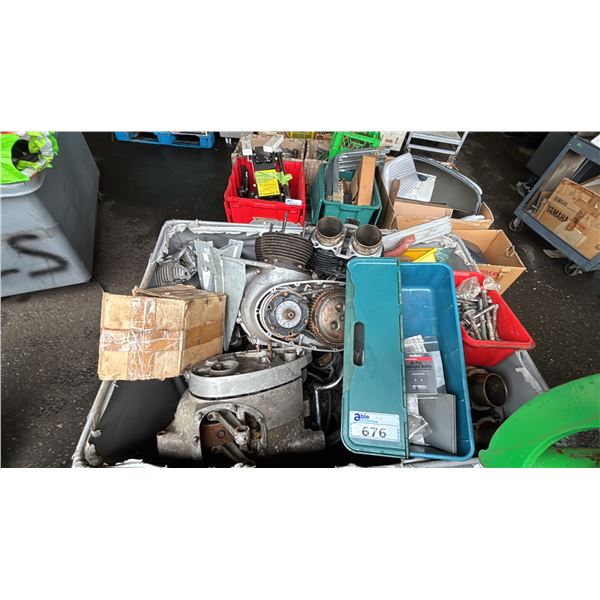 BIN OF ASSORTED ITEMS INCLUDING; MOTORCYCLE PARTS, HARDWARE & MORE *BIN NOT INCLUDED*