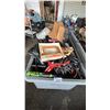 Image 1 : BIN OF ASSORTED ITEMS INCLUDING; MOTORCYCLE PARTS, BATTERY LINES, BASEBALL BAT & MORE *BIN NOT