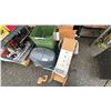 Image 2 : PALLET OF ASSORTED ITEMS INCLUDING; YAMAHA 80 HP OUTBOARD MOTOR COVER, CUT-OFF 2 WHEEL YARD BIN &