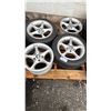 Image 1 : SET OF (2) AURORA 205/55R16 91H TIRES MOUNTED ON 5 BOLT METAL BMW RIMS & (2) 5 BOLT METAL BMW RIMS