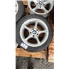 Image 2 : SET OF (2) AURORA 205/55R16 91H TIRES MOUNTED ON 5 BOLT METAL BMW RIMS & (2) 5 BOLT METAL BMW RIMS